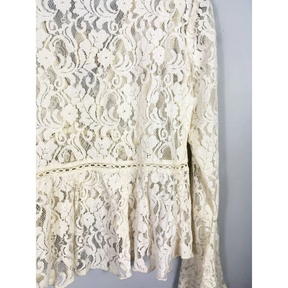 NWT Free People XS Ivory Lace Long Sleeve V-Neck Top Feminine Coquette Boho